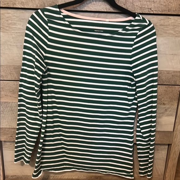 Boden Tops - Boden Green and White Striped Long Sleeve Tee